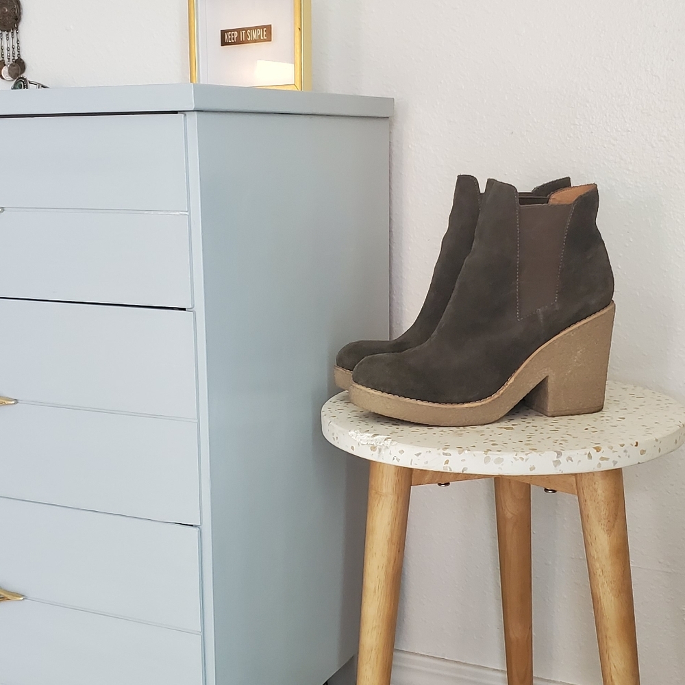 Anthropologie Green Suede Leather Booties